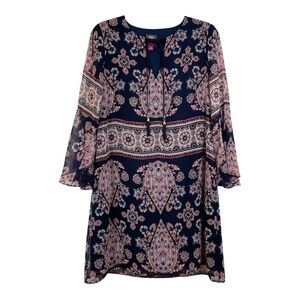 Vince Camuto Sz 6 Floral Boho Chic Flowy Bell Sleeve Paisley Lightweight Dress